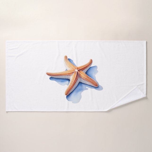 Starfish and Blue Silhouette Bath Towel (Bath Towel)