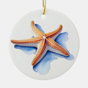 Starfish and Blue Silhouette Ceramic Tree Decoration