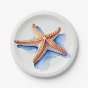 Starfish and Blue Silhouette Paper Plate