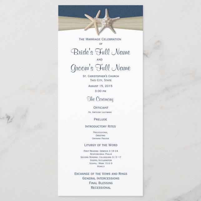 Starfish and Burlap Blue Beach Wedding Program Programme (Front)