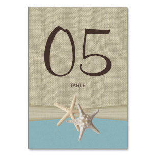 Starfish and Burlap Blue Table Number Card