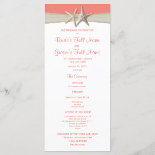 Starfish and Burlap Coral Beach Wedding Program Programme