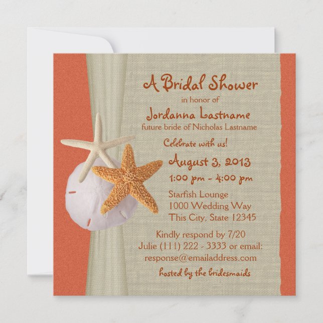 Starfish and Burlap Look Bridal Shower Invitation (Front)