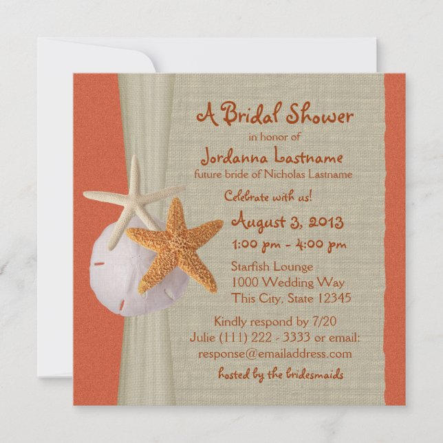 Starfish and Burlap Look Bridal Shower Invitation (Front)