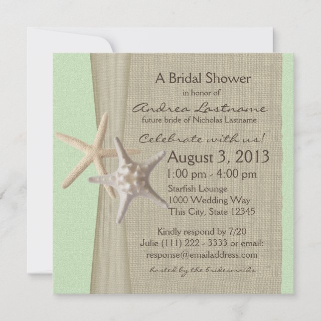 Starfish and Burlap Look Bridal Shower Invitation (Front)