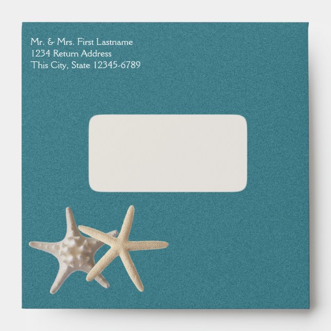 Starfish and Burlap Look Teal Envelopes (Front)
