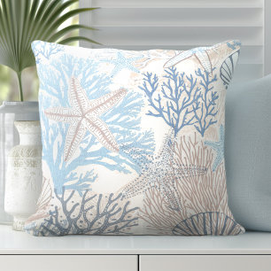 Starfish and Coral Beach Throw Pillow