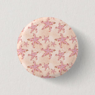 Starfish and Coral Pink Pastel Pattern 3 Cm Round Badge