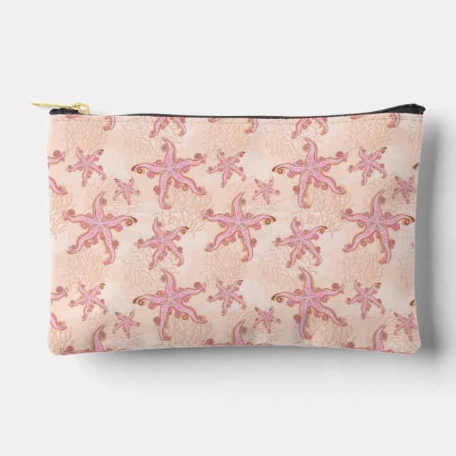 Starfish and Coral Pink Pastel Pattern Accessory Pouch (Front)