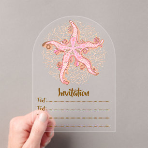 Starfish and Coral Pink Pastel Pattern Acrylic Invitations