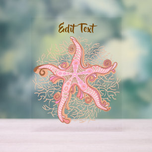 Starfish and Coral Pink Pastel Pattern Acrylic Sign