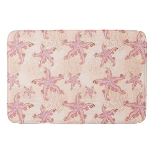 Starfish and Coral Pink Pastel Pattern Bath Mat