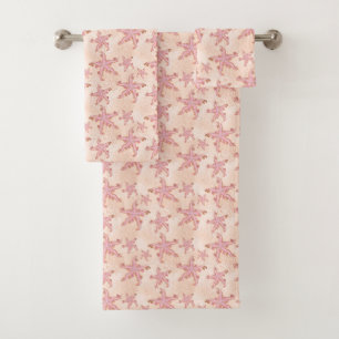 Starfish and Coral Pink Pastel Pattern Bath Towel Set