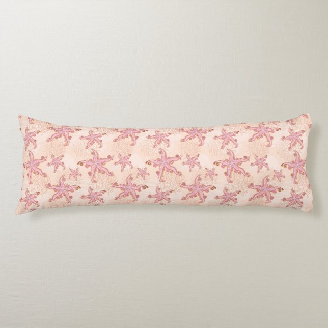 Starfish and Coral Pink Pastel Pattern Body Cushion (Front)