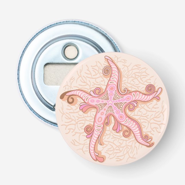 Starfish and Coral Pink Pastel Pattern Bottle Opener (Front)