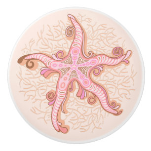 Starfish and Coral Pink Pastel Pattern Ceramic Knob