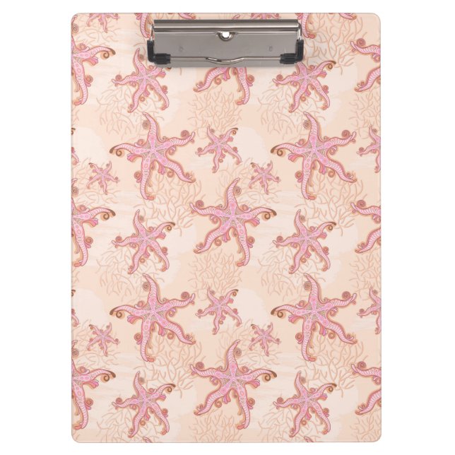 Starfish and Coral Pink Pastel Pattern Clipboard (Front)