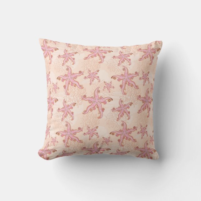 Starfish and Coral Pink Pastel Pattern Cushion (Front)