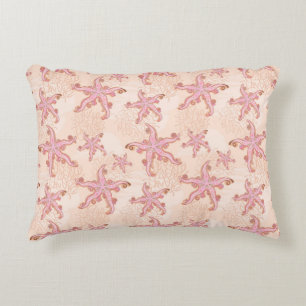 Starfish and Coral Pink Pastel Pattern Decorative Cushion