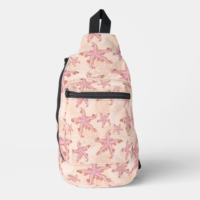 Starfish and Coral Pink Pastel Pattern Duffle Bag (Front)