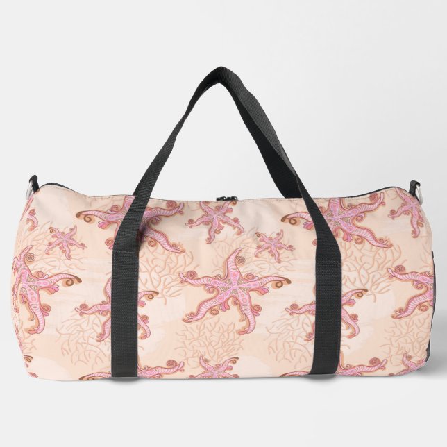 Starfish and Coral Pink Pastel Pattern Duffle Bag (Front)