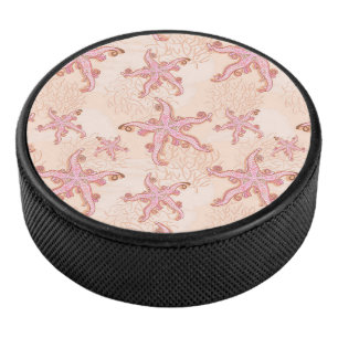 Starfish and Coral Pink Pastel Pattern Hockey Puck