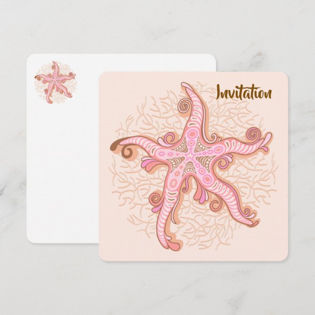 Starfish and Coral Pink Pastel Pattern Invitation (Front/Back)