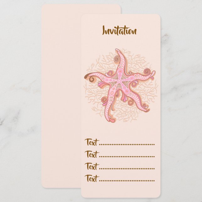 Starfish and Coral Pink Pastel Pattern Invitation (Front/Back)