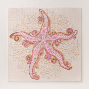 Starfish and Coral Pink Pastel Pattern Jigsaw Puzzle