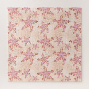 Starfish and Coral Pink Pastel Pattern Jigsaw Puzzle
