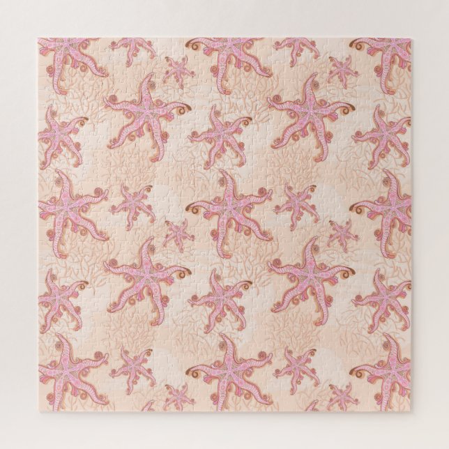 Starfish and Coral Pink Pastel Pattern Jigsaw Puzzle (Vertical)