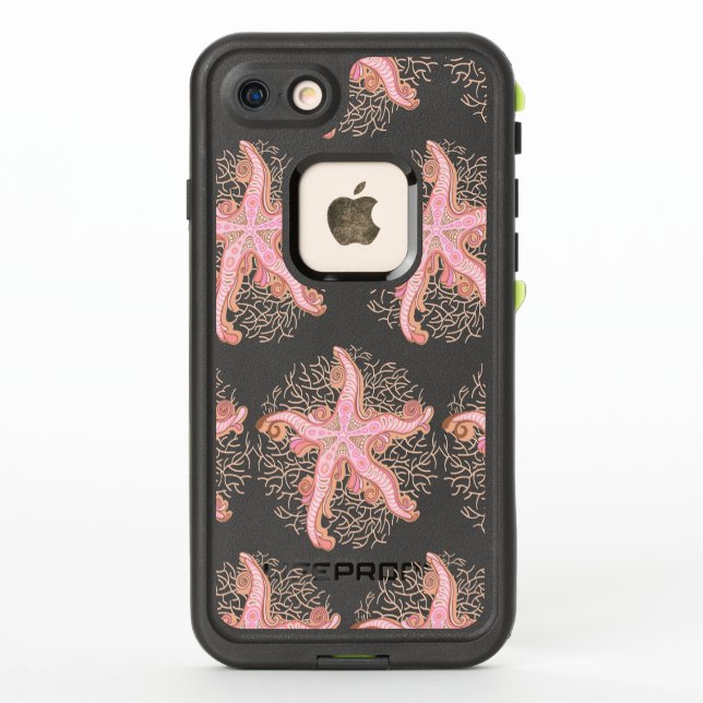 Starfish and Coral Pink Pastel Pattern LifeProof iPhone Case (Back)