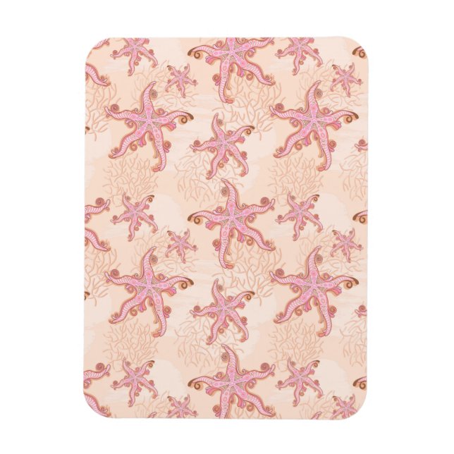 Starfish and Coral Pink Pastel Pattern Magnet (Vertical)