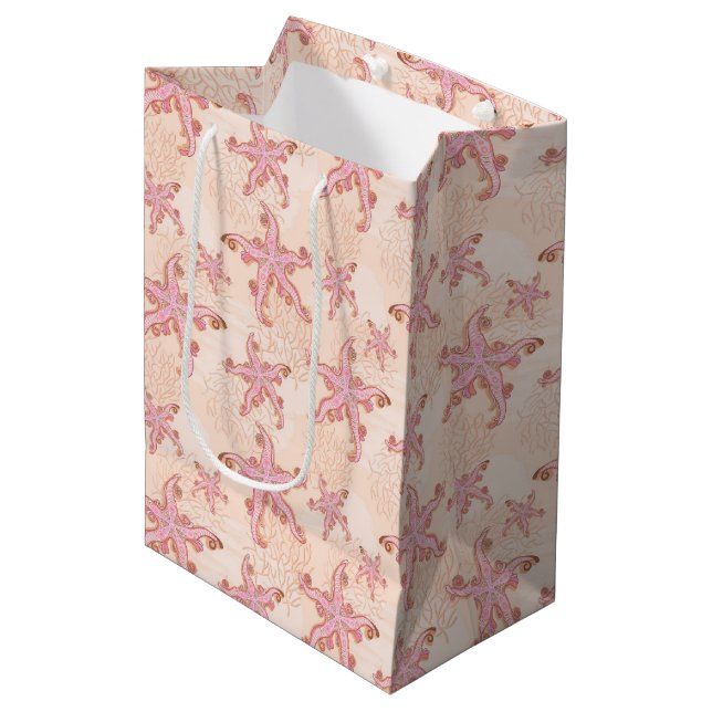Starfish and Coral Pink Pastel Pattern Medium Gift Bag (Front Angled)