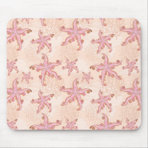 Starfish and Coral Pink Pastel Pattern Mouse Mat