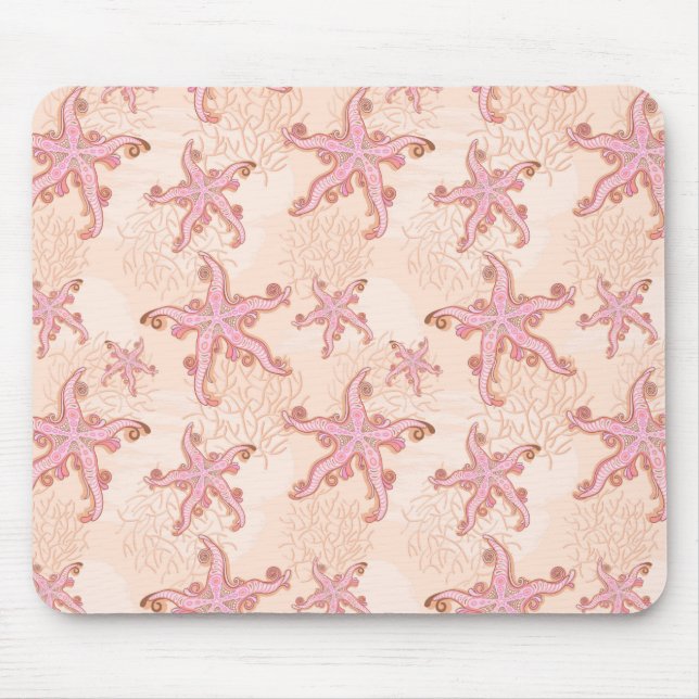 Starfish and Coral Pink Pastel Pattern Mouse Mat (Front)