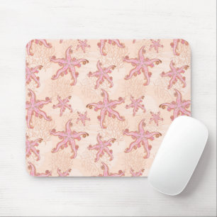 Starfish and Coral Pink Pastel Pattern Mouse Mat