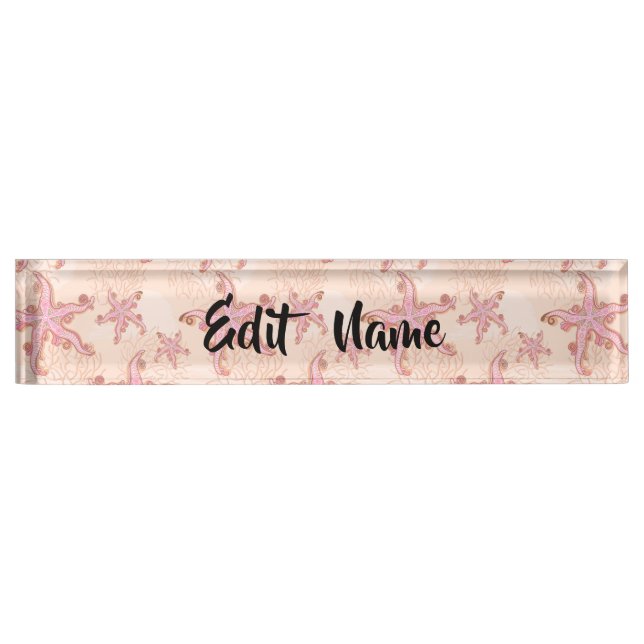 Starfish and Coral Pink Pastel Pattern Nameplate (Front)