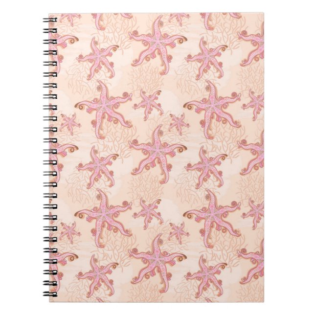 Starfish and Coral Pink Pastel Pattern Notebook (Front)