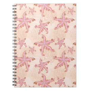 Starfish and Coral Pink Pastel Pattern Notebook