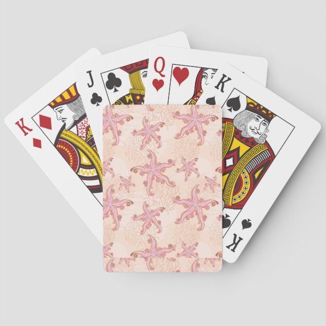 Starfish and Coral Pink Pastel Pattern Playing Cards (Back)