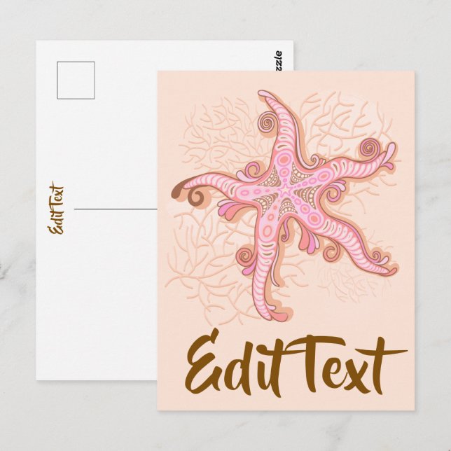 Starfish and Coral Pink Pastel Pattern Postcard (Front/Back)