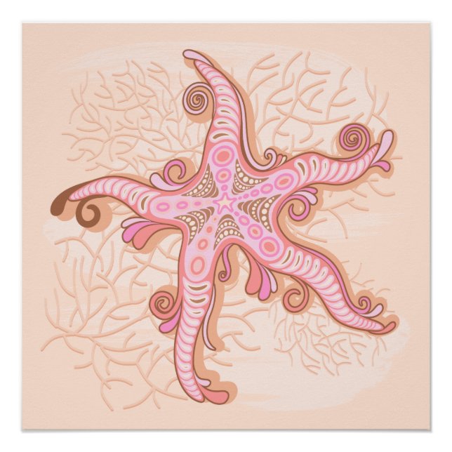 Starfish and Coral Pink Pastel Pattern Poster (Front)