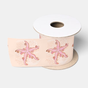 Starfish and Coral Pink Pastel Pattern Satin Ribbon