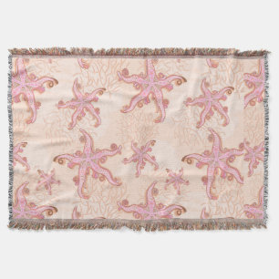 Starfish and Coral Pink Pastel Pattern Throw Blanket