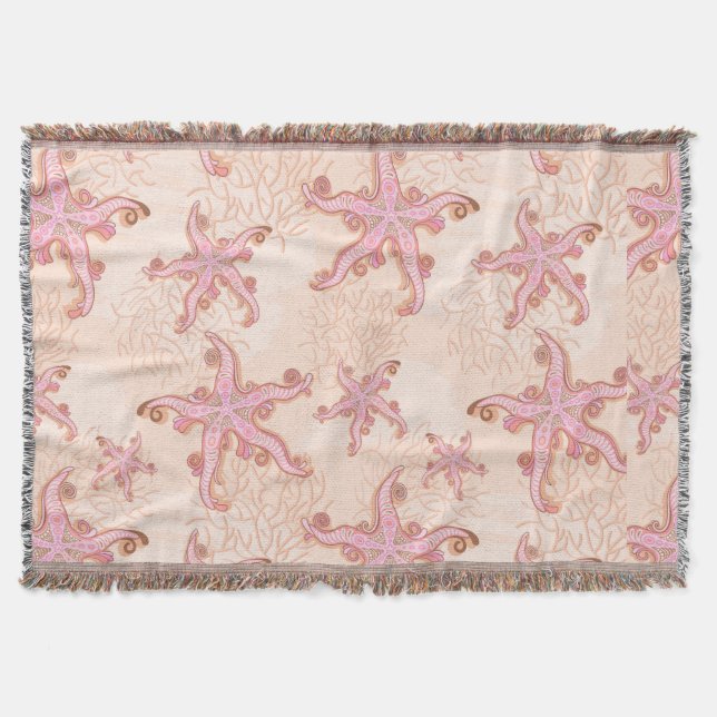 Starfish and Coral Pink Pastel Pattern Throw Blanket (Front)