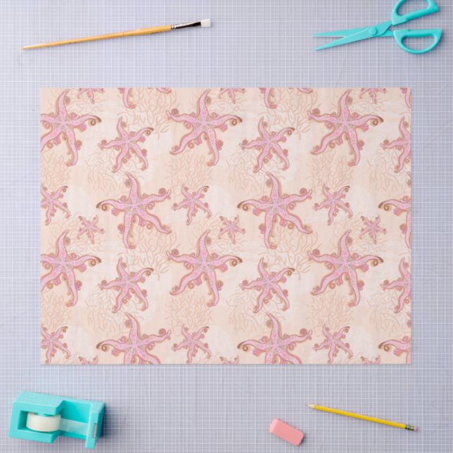 Starfish and Coral Pink Pastel Pattern Tissue Paper (Craft)