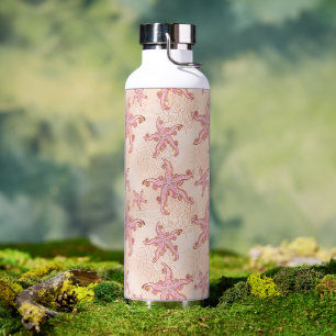 Starfish and Coral Pink Pastel Pattern Water Bottle