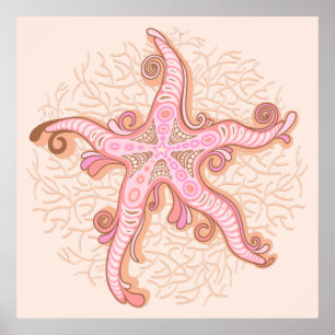 Starfish and Coral Pink Pastel Poster