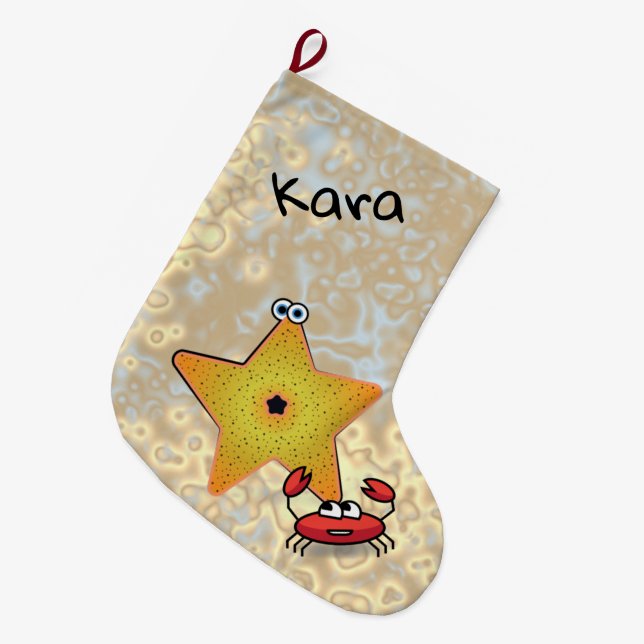 Starfish and Crab Large Christmas Stocking (Front (Hanging))